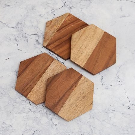 Hexagon Shaped Premium Wooden Coasters - Pack of 4